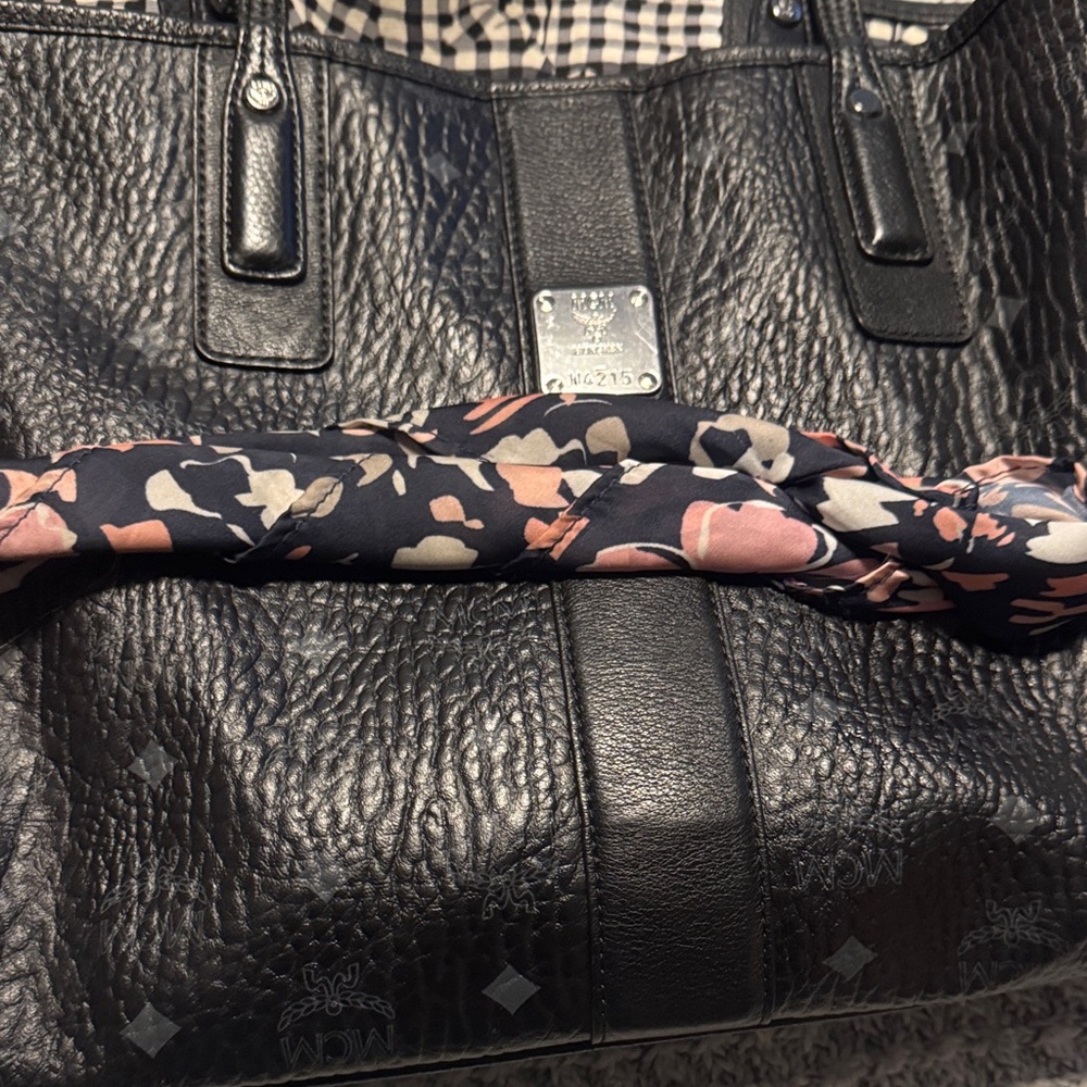 MCM Textured Black Leather Accessory with Silver Accent